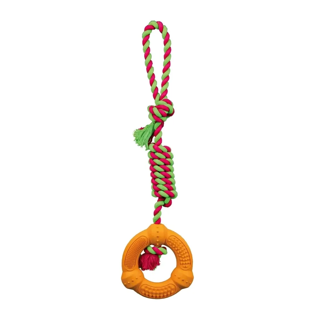 Игрушка для собак Trixie Denta Fun Кольцо на веревке с ручкой 41 см (цвета в ассортименте) (4047974331910)