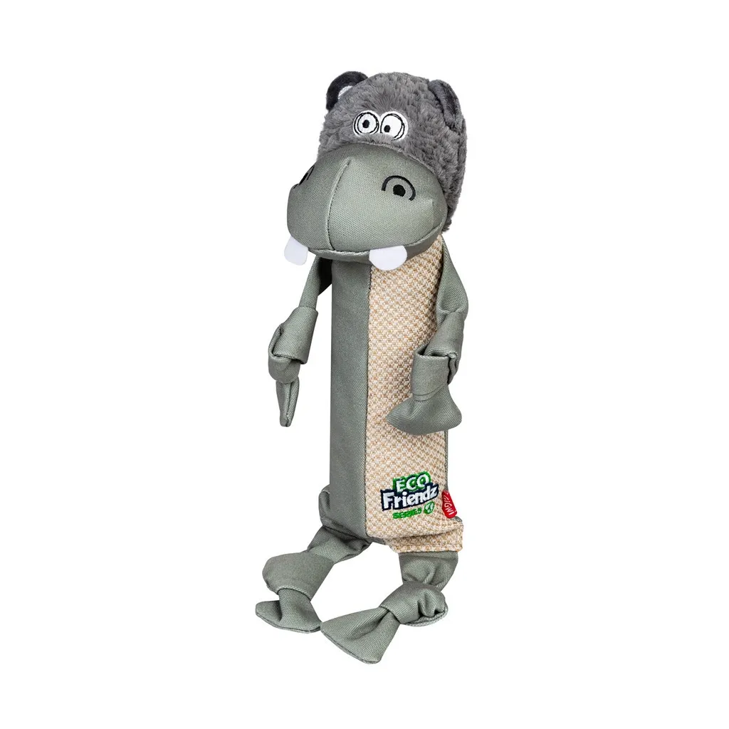 Іграшка для собак GiGwi Eco Friendz Бегемот із пластиковою пляшкою та пищалкою 39 см (2252)