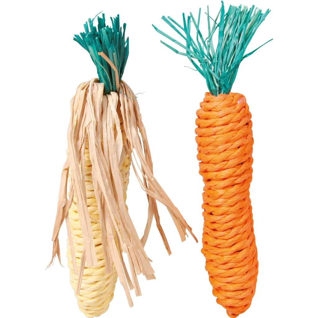 Іграшка для гризунів Trixie Морква + Кукурудза 15 см жовтогаряче-бежева (4011905061924)