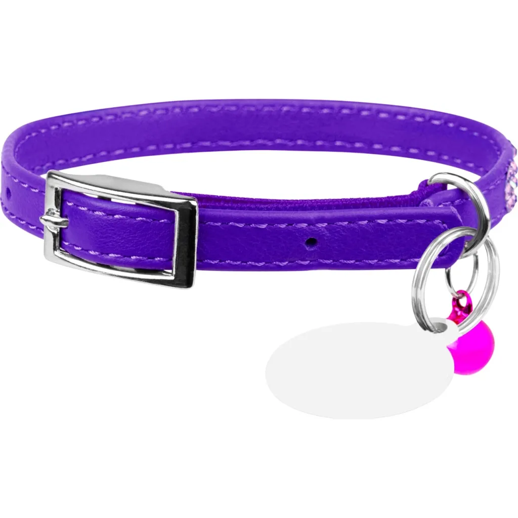 Ошейник для животных WAUDOG GLAMOUR "Цветочек" с резинкой и стразами кошек (фиолетовый) (32559)