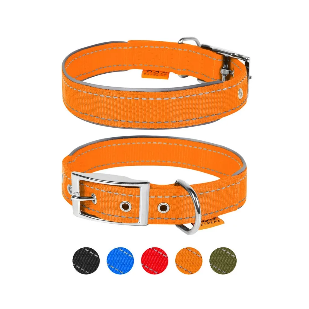 Нашийник для тварин Dog Extreme подвійний зі світловідбиваючою вставкою Ш 14 мм Д 27-35 см помаранчевий (67024)