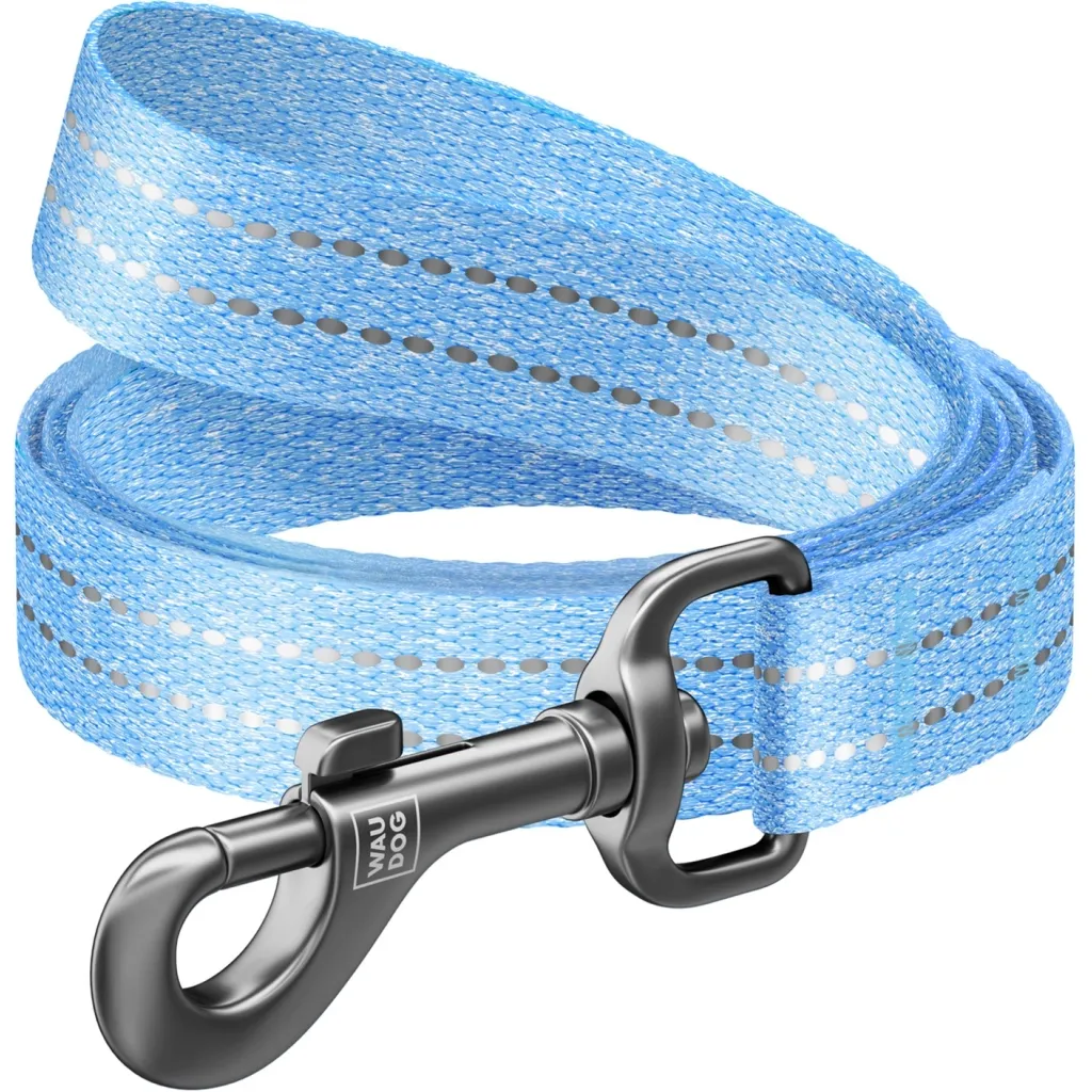Поводок для собак WAUDOG Re-cotton светоотражающий L-XXL Ш 25 мм Д 150 см голубой (40162)