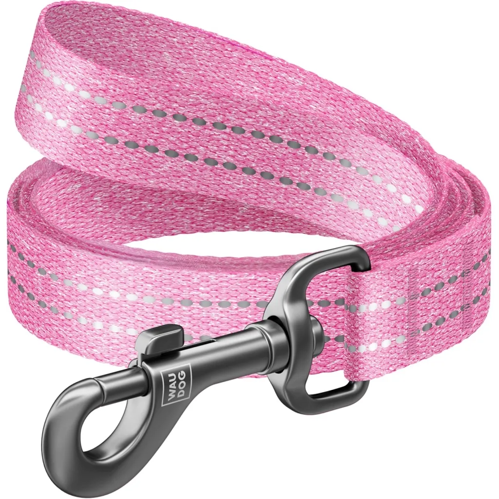 Повідок для собак WAUDOG Re-cotton світловідбивний L-XXL Ш 25 мм Д 500 см рожевий (40177)