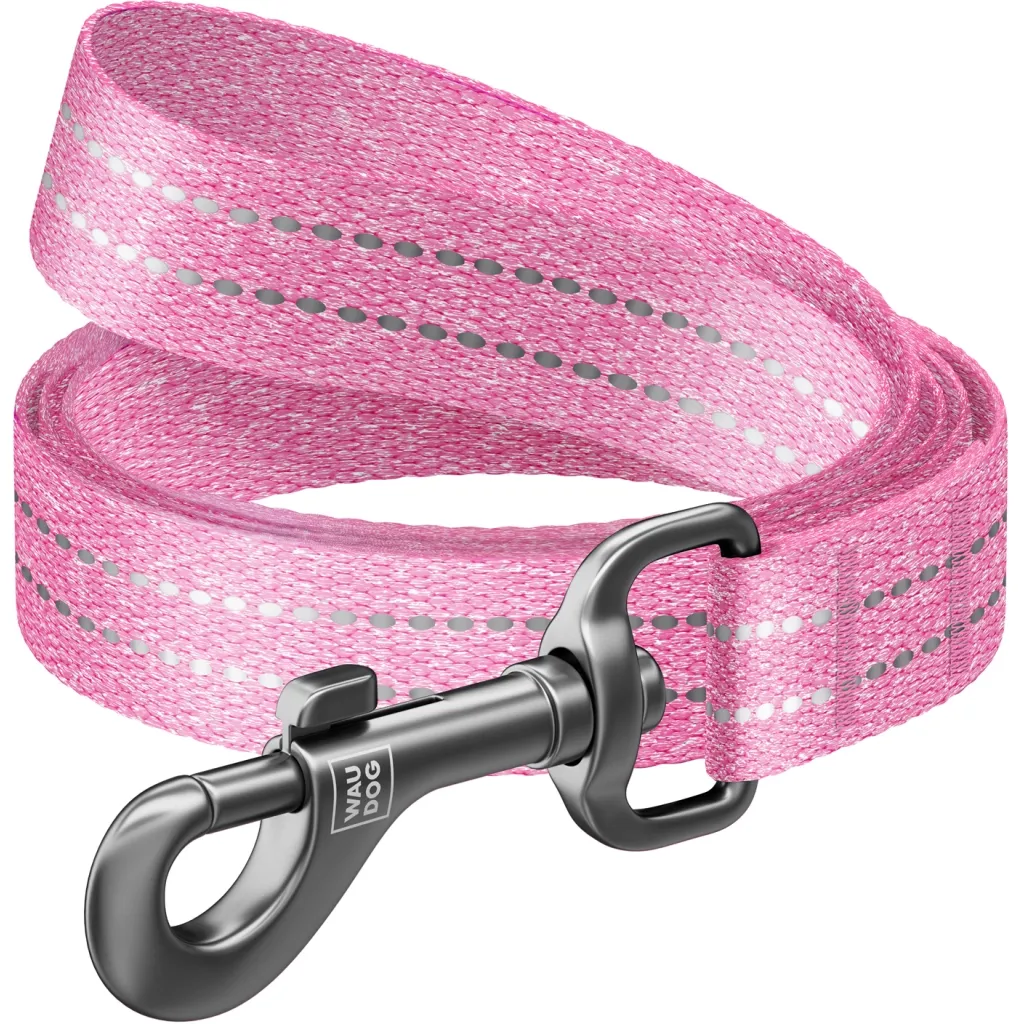 Повідок для собак WAUDOG Re-cotton світловідбивний L-XL Ш 25 мм Д 200 см рожевий (03207)