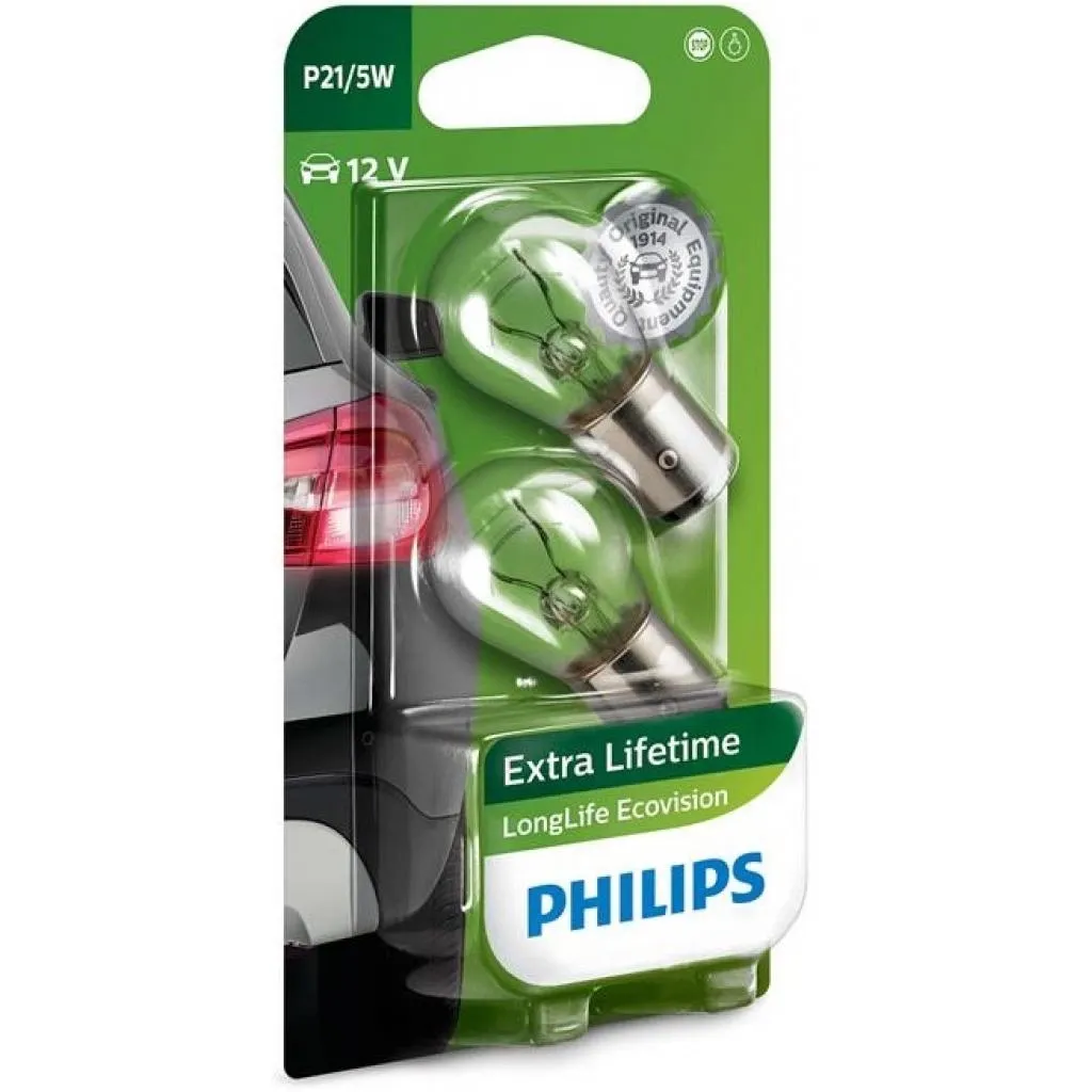  Philips P21/5W LongLife EcoVision, 2шт/бл. (12499LLECOB2)
