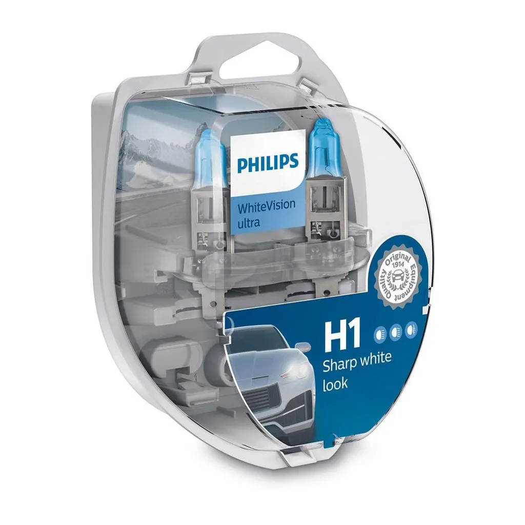  Philips H1 WhiteVision Ultra +60%, 3700K, 2шт/блистер (12258WVUSM)