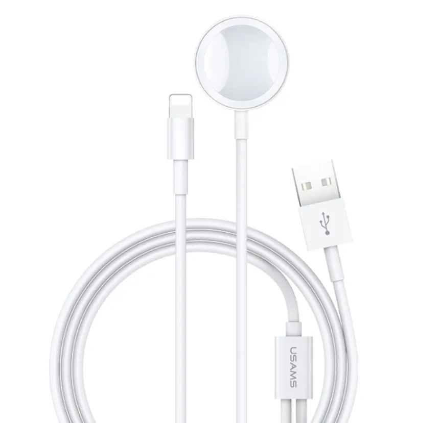 Зарядний пристрій Usams US-CC076 2in1 USB Charging Cable for iPhone & Apple Watch White (CC076WH01)