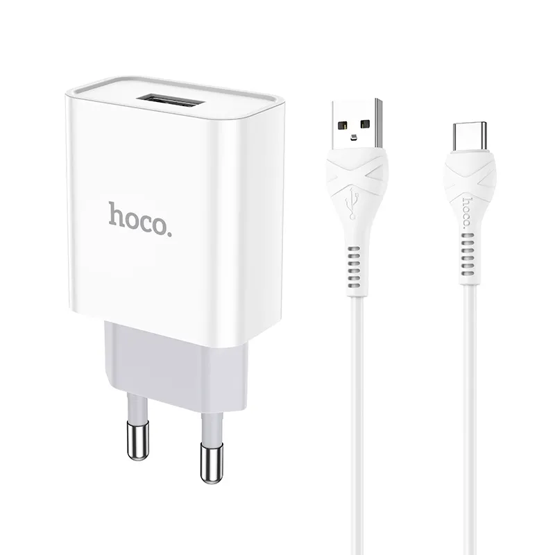 Зарядний пристрій Hoco C81A (2USB, 2.4А) White (C81ACW) + cable Type-C