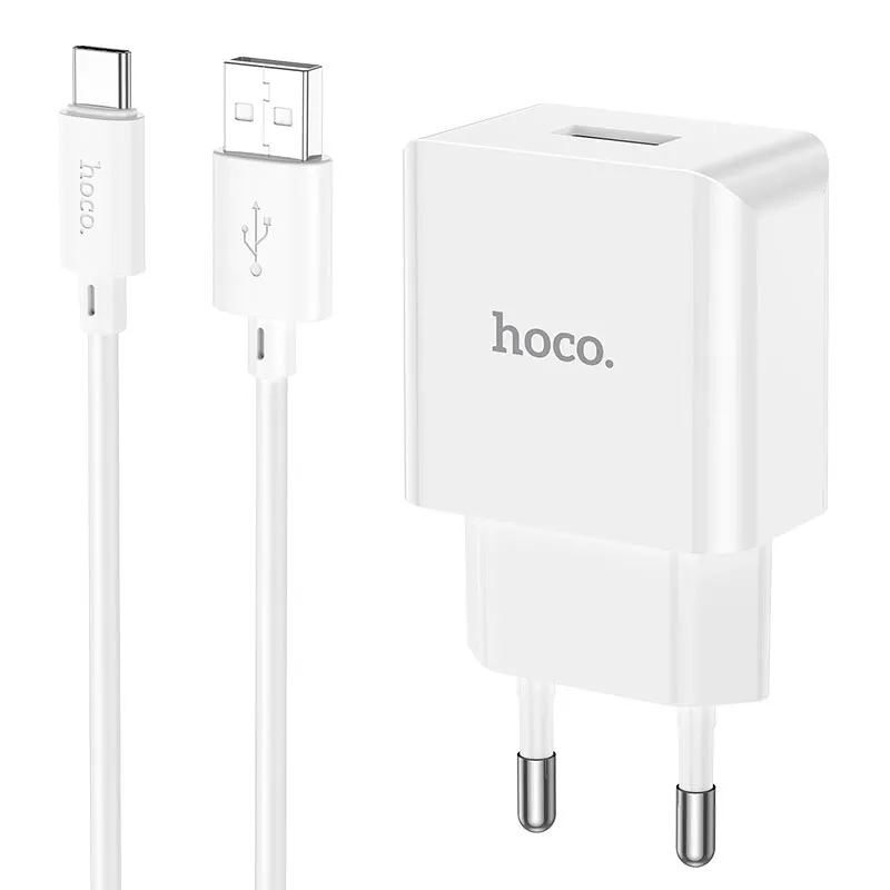 Зарядное устройство Hoco C106A (1USB, 2.1А) White (C106ACW) + cable Type-C