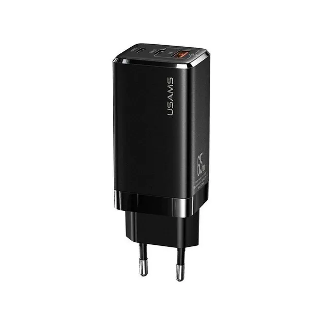 Зарядний пристрій Usams US-CC110 (1USB, 2USB Type-C) 65W PD + QC3.0 Black (MTXLOGTL01) + cable USB-C - Lightning