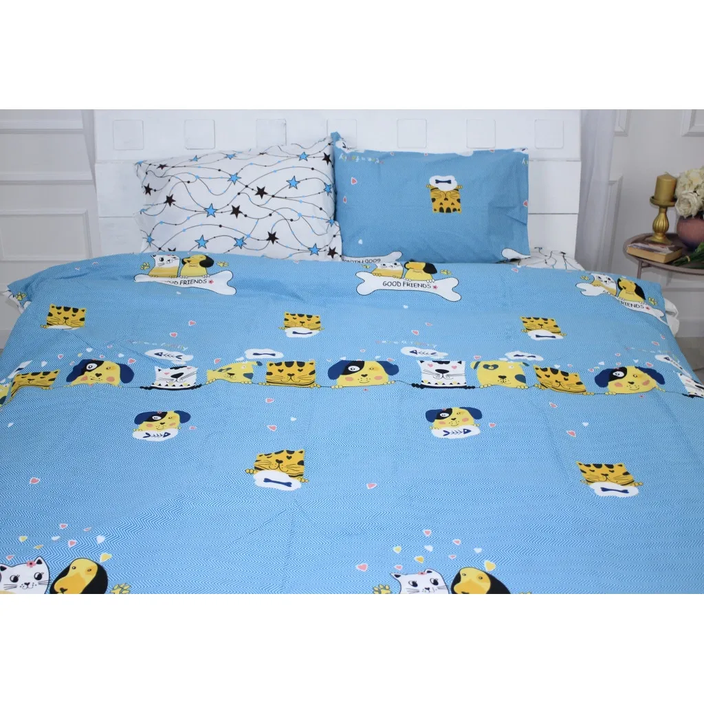 Постільна білизна MirSon Бязь Ranforce Elite 17-0518 Cat-dog blue King Size (2200004706948)