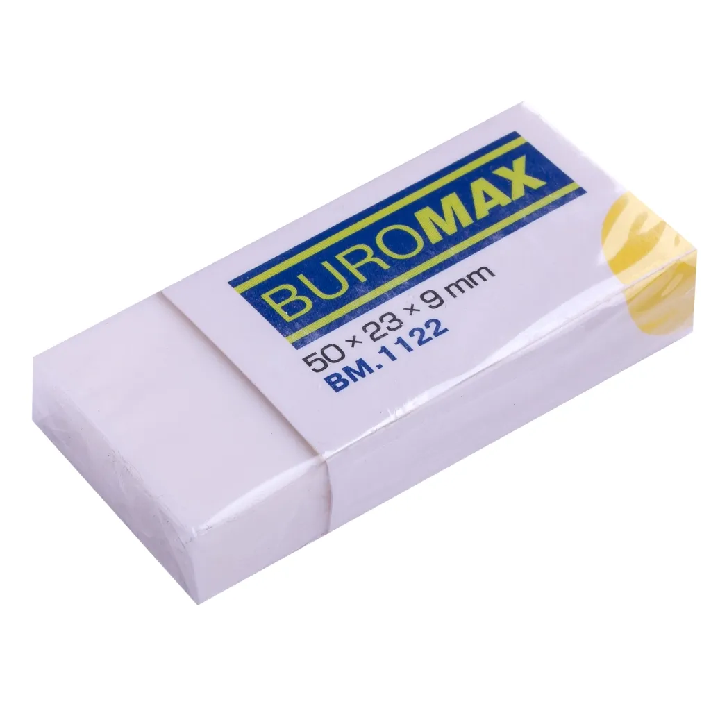 Резинка Buromax прямоугольная, 50x23x9 мм, мягкий пластик, в инд. бумаж. вращающаяся, белая (BM.1122)