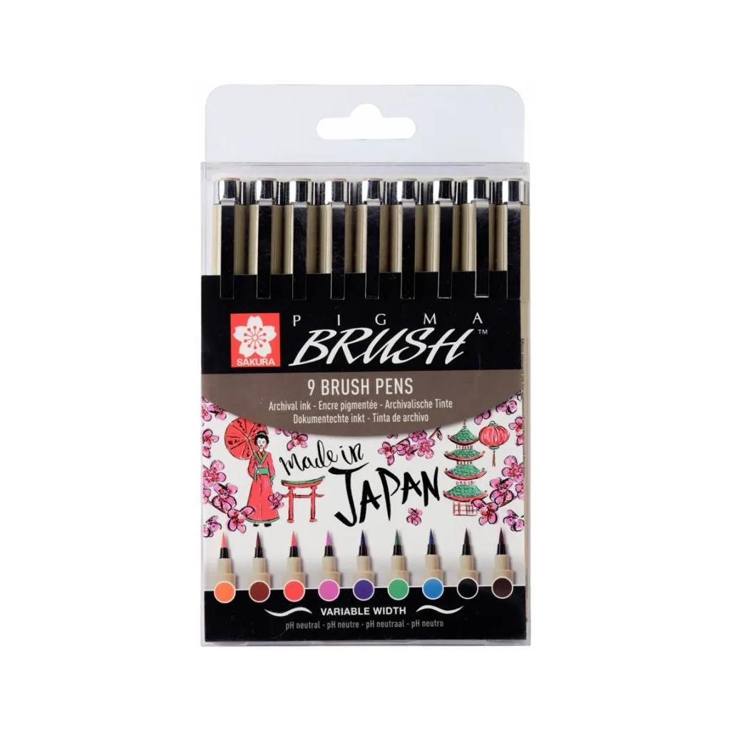 Лайнер Sakura Набір лінерів-пензлів Pigma Brush, 9 кольорів (8710141131137)