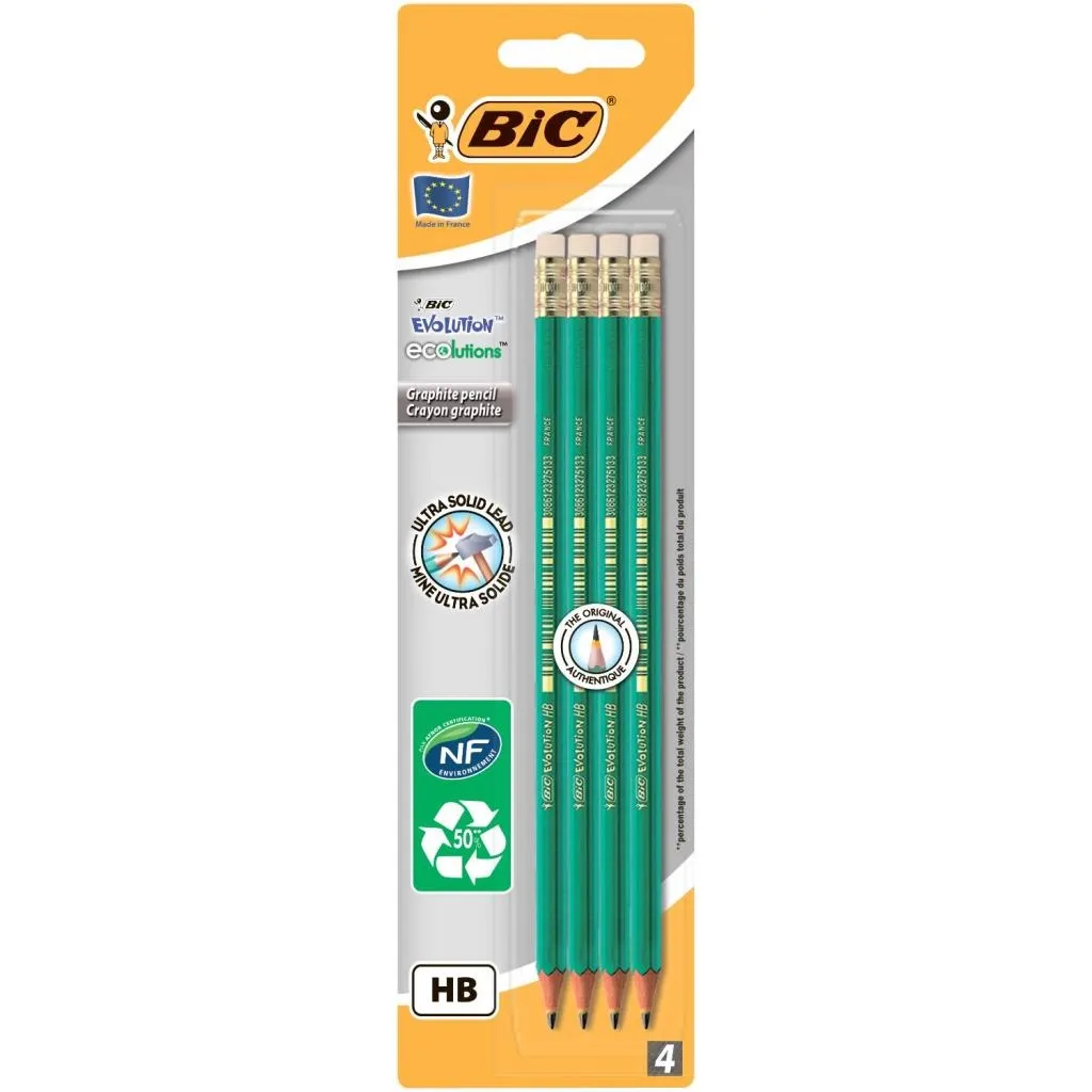 Олівець графітний Bic Evolution Eco HB з гумкою, 4шт (bc8902753)