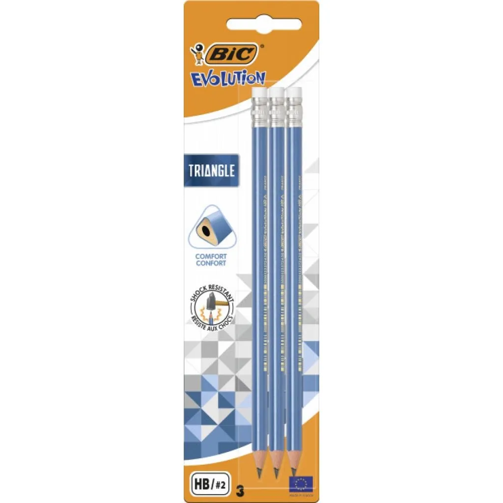 Карандаш графитный Bic Evolution Triangle HB с ластиком 3 шт (bc964848)