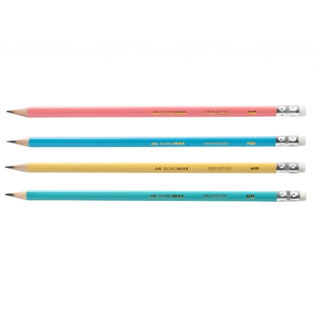 Олівець графітний Buromax Pastel HB з гумкою асорті (BM.8526-20)