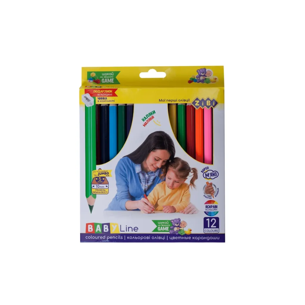 Карандаш цветный ZiBi Baby line mini jumbo с чинкой 12 цветов (ZB.2452)