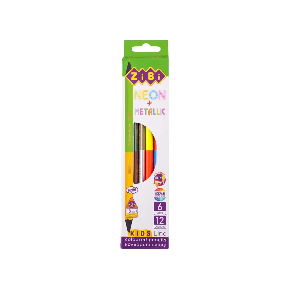 Карандаш цветный ZiBi Kids Line Neon+Metallic, 6 шт. 12 цветов (ZB.2465)