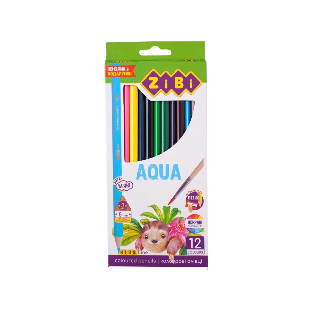 Карандаш цветный ZiBi Kids line AQUA акварельные 12 шт (ZB.2475)