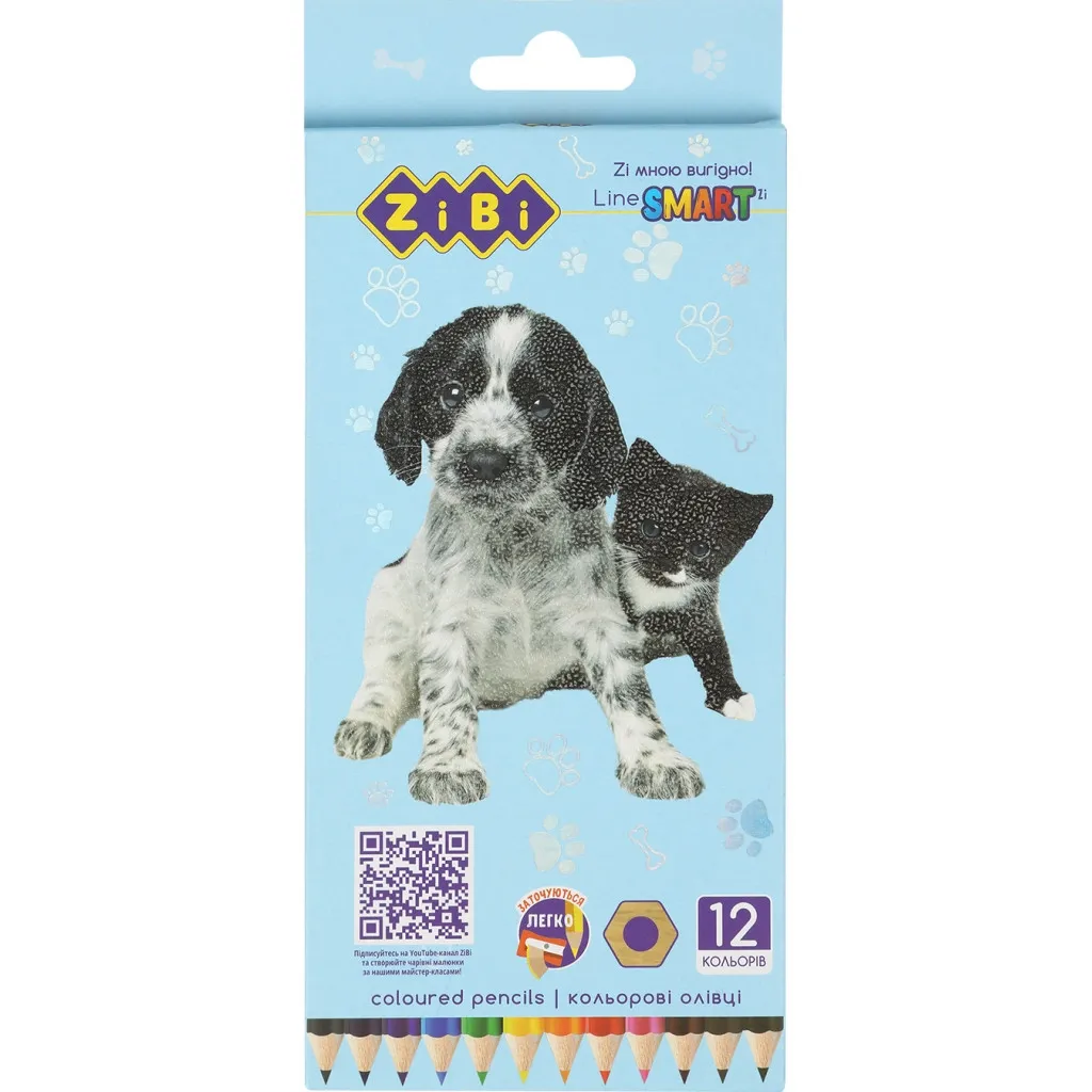 Карандаш цветный ZiBi Dogs&Cats шестигранные 12 цветов (ZB.2427)