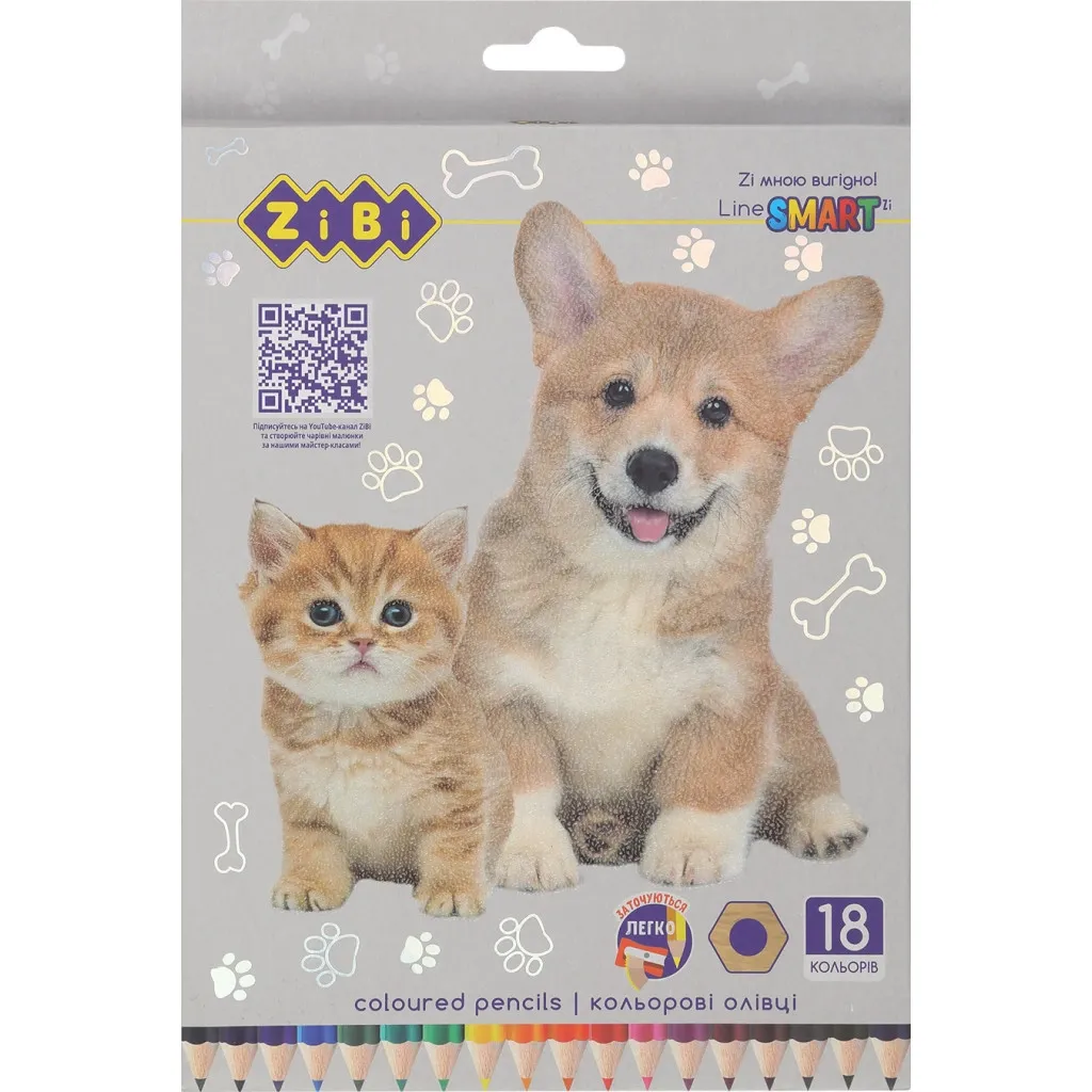 Карандаш цветный ZiBi Dogs&Cats шестигранные 18 цветов (ZB.2428)