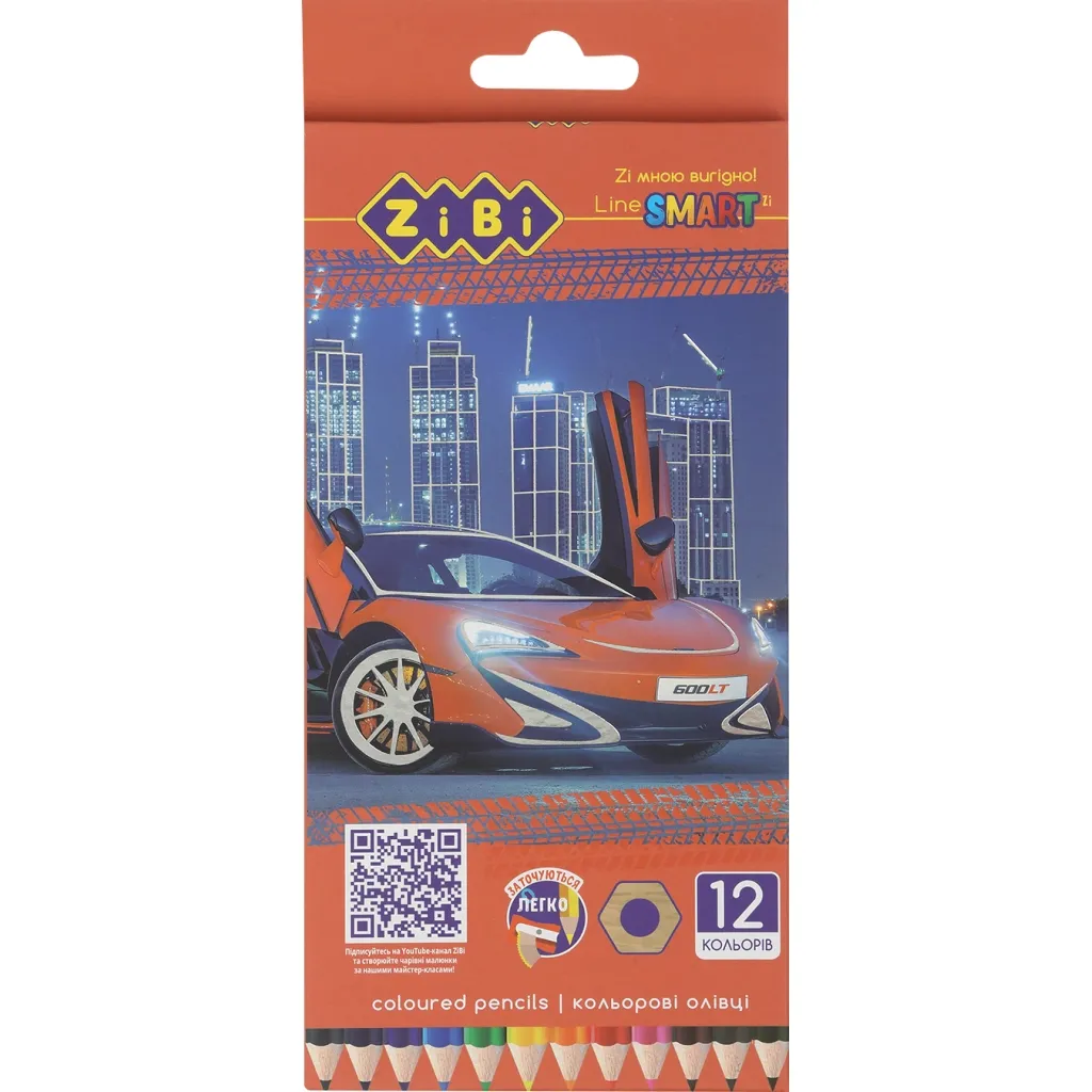 Карандаш цветный ZiBi Car шестигранные 12 цветов (ZB.2446)