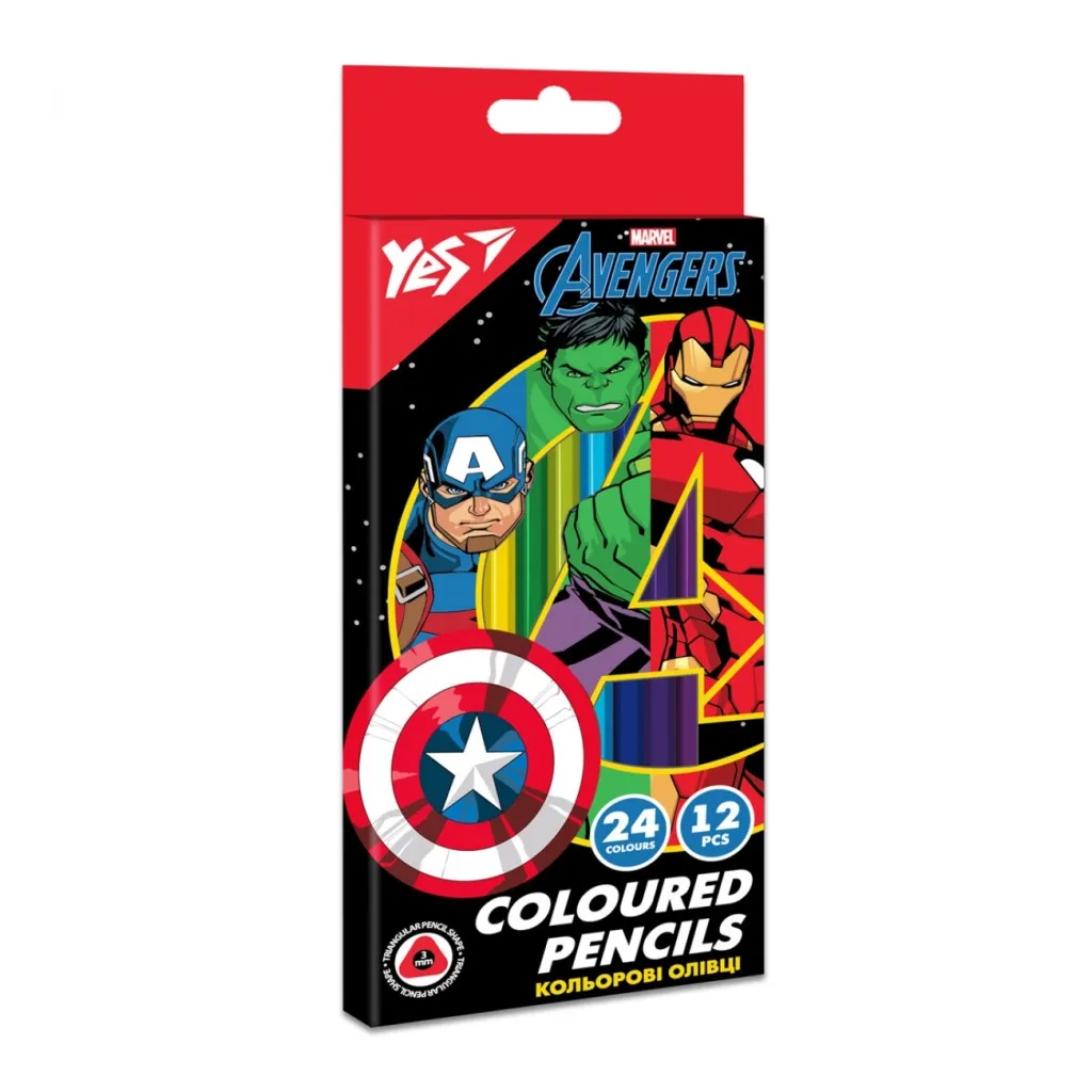 Карандаш цветный Yes Marvel.Avengers двухсторонние 12 шт. 24 цв. (290678)