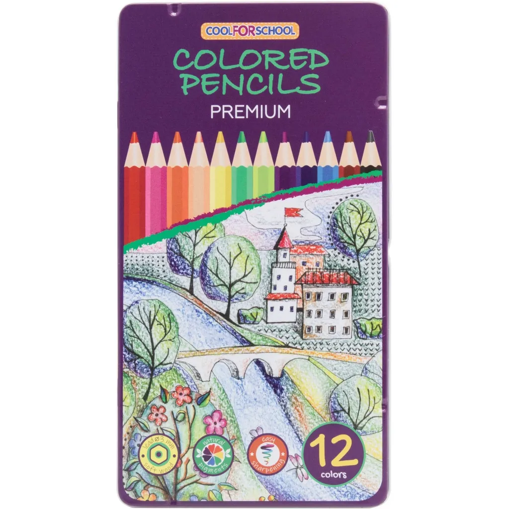 Олівцець кольоровий Cool For School Premium шестигранні , 12 кольорів (CF15172)