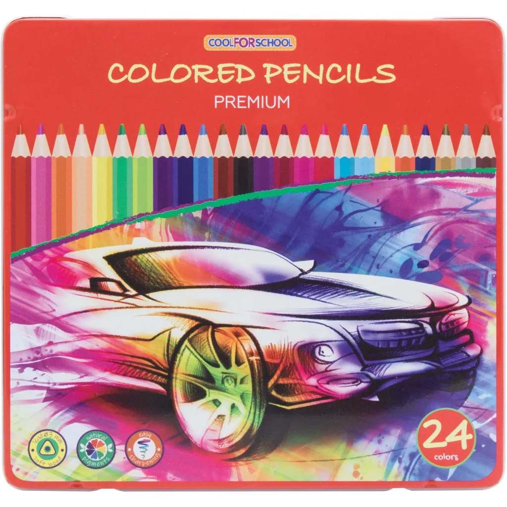 Карандаш цветный Cool For School Premium, трехгранные, 24 цвета (CF15179)