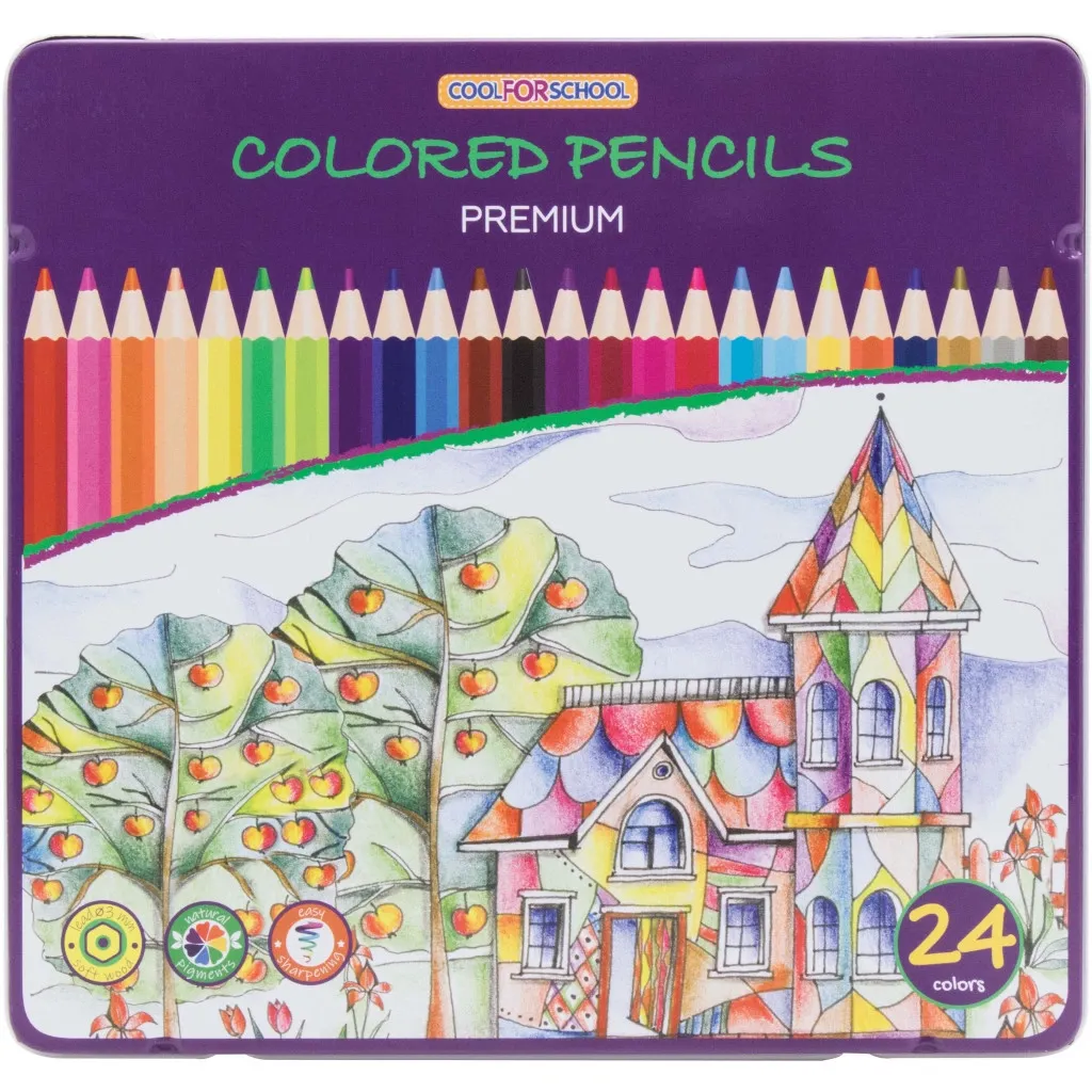 Олівцець кольоровий Cool For School Premium, шестигранні, 24 кольори (CF15174)