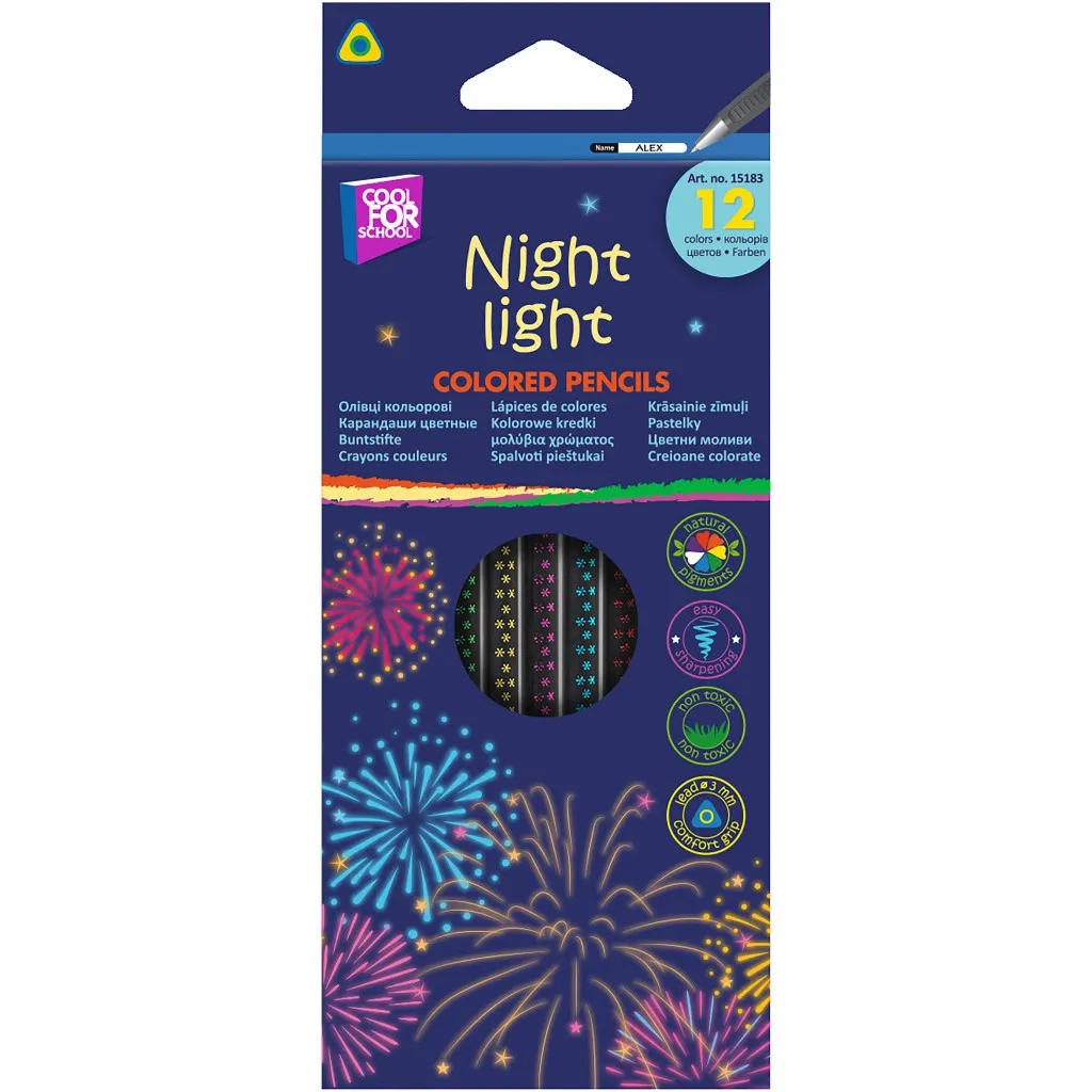 Олівцець кольоровий Cool For School Night light тригранні 12 кольорів (CF15183)