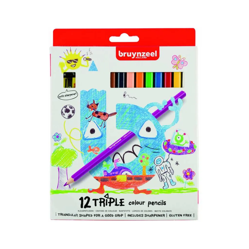 Карандаш цветный Bruynzeel Triple 12 цветов + строгачка для карандашей (8712079421038)