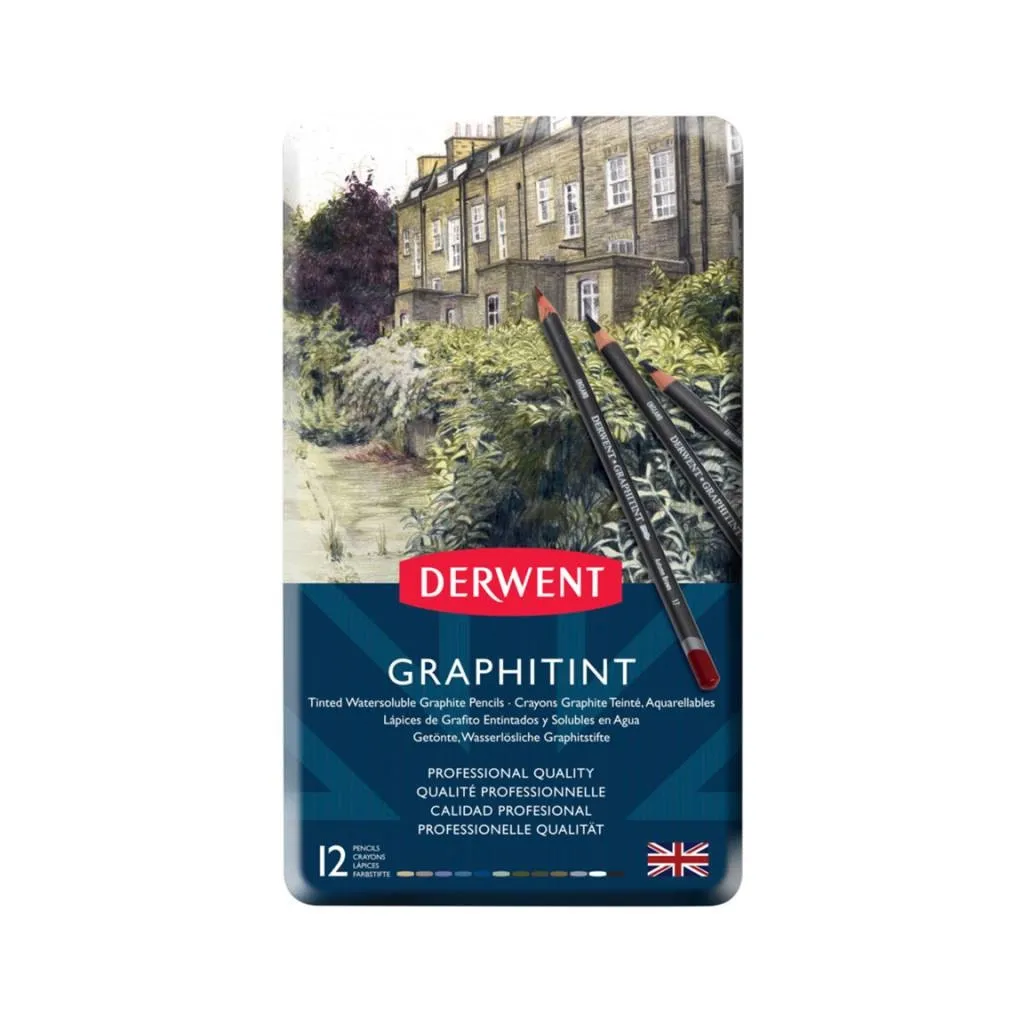 Карандаш цветный Derwent Graphitint акварельные графитные 12 шт, металл. коробке (5028252167406)