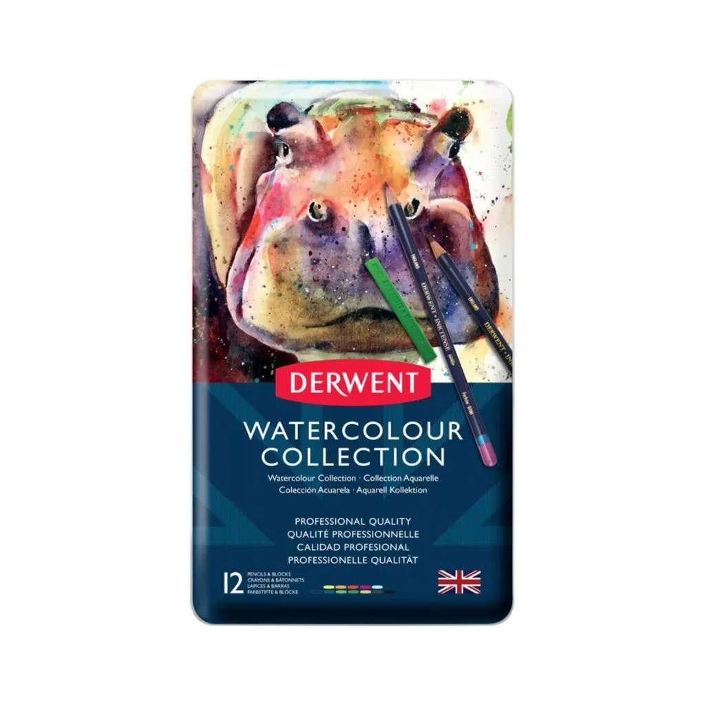 Олівцець кольоровий Derwent Watercolour Collection, акварельні 12 кол. в метал. коробці, (5028252097505)