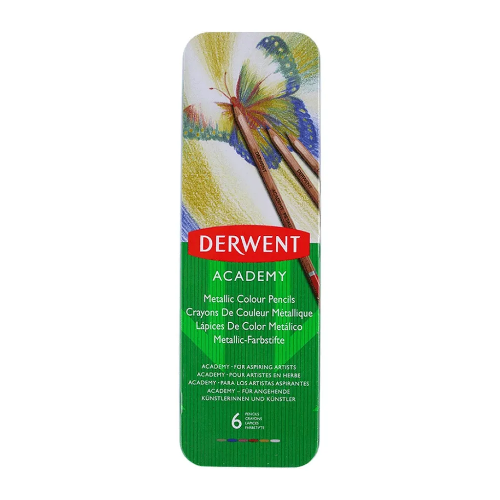 Карандаш цветный Derwent ACADEMY METALLIC, 6 цв. в металлическом пенале (043100982005)