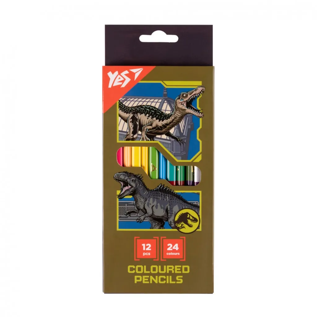 Карандаш цветный Yes Jurassic World (хаки) двухсторонние 12 шт. 24 цв (290748)