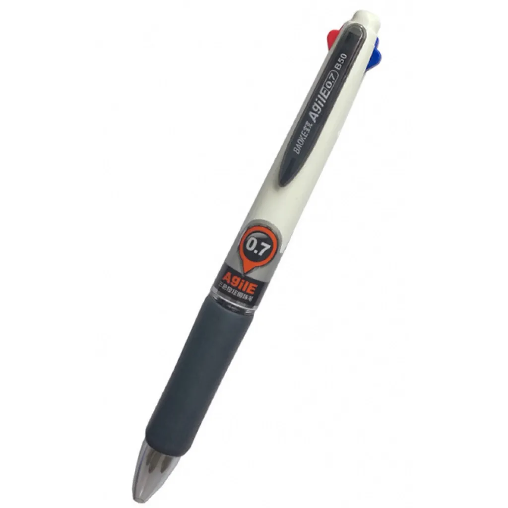 Ручка шариковая Baoke шариковая автоматическая 0.7 мм, 3-цветная с гриппом Agile (PEN-BAO-B50)