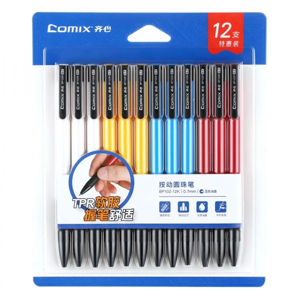 Ручка шариковая Comix набор автоматических 0,7мм синяя 12 шт (PEN-COM-BP102-12K)