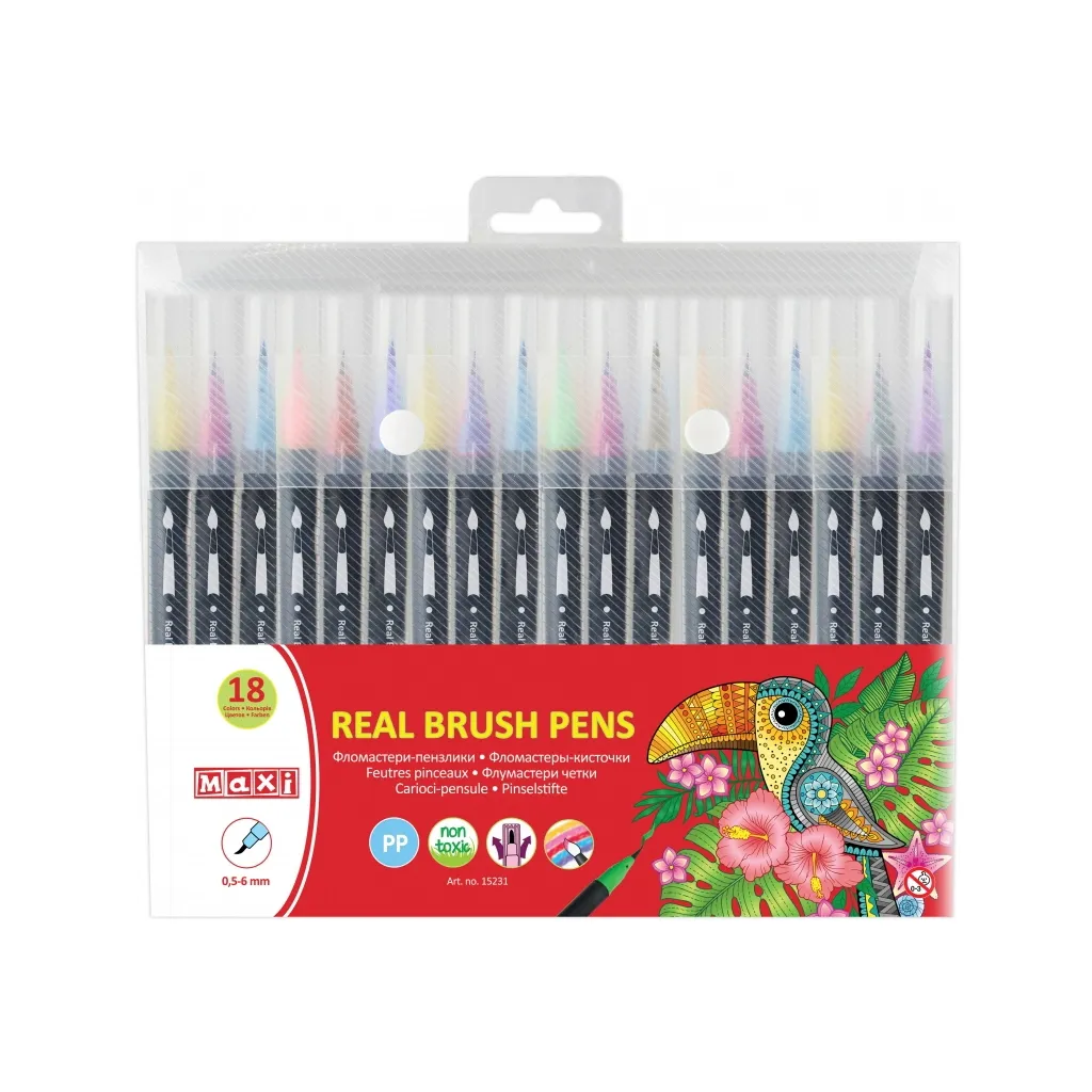  Maxi кисти REAL BRUSH, 18 цветов, линия 0,5-6 мм (MX15231)