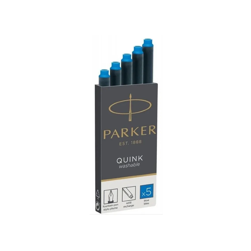Чорнило для пір'яних ручок Parker Картриджі Quink / 5шт блакитний, що змиваються (11 410WBL)