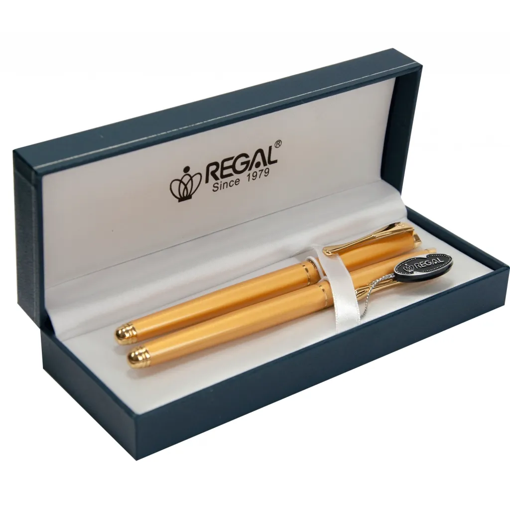 Ручка перьевая Regal набор перо+роллер в подарочном футляре Золото (R12208.L.RF)