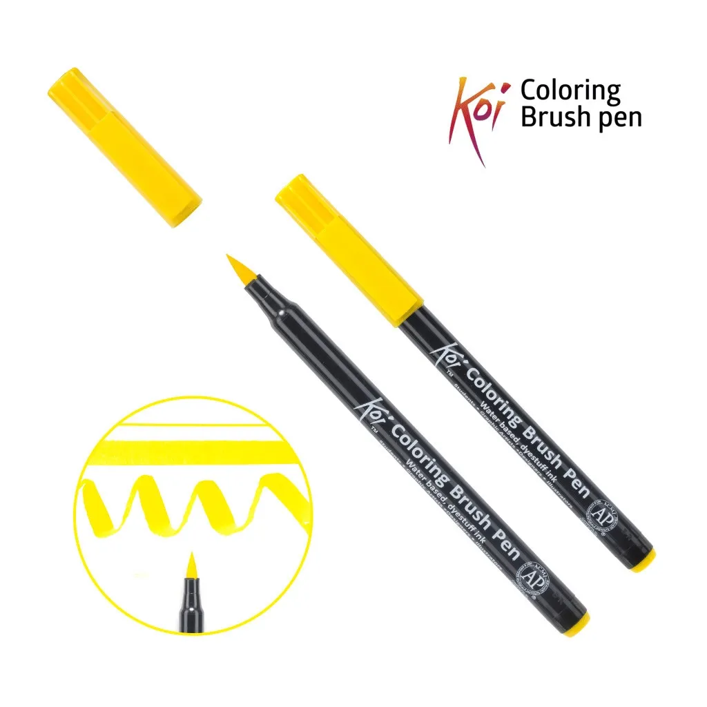 Художественный маркер KOI Маркер-кисть акварельный Желтый, 3 (084511392960)