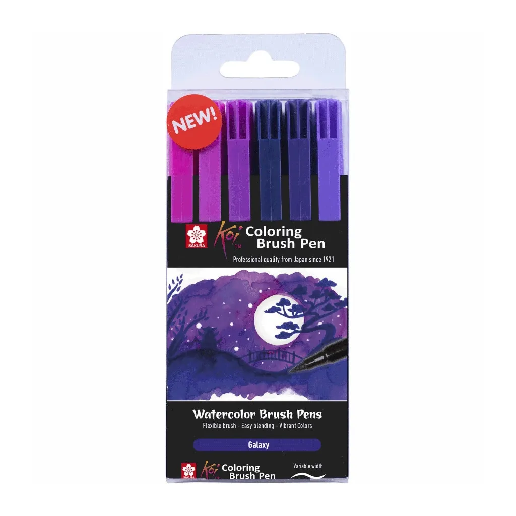 Художественный маркер KOI набор Coloring Brush Pen, GALAXY 6 цветов (8712079448721)