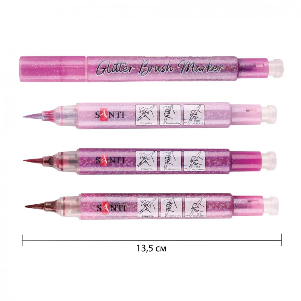 Художественный маркер Santi набор акварельных Glitter Brush оттенки розового 3 шт (390773)
