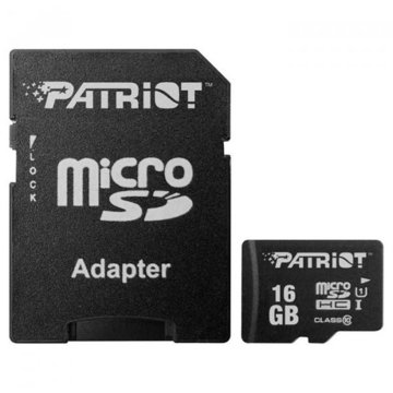 Карта памяти Patriot 16Gb  LX Series UHS-I (class 10) with Adapter (PSF16GMCSDHC10)