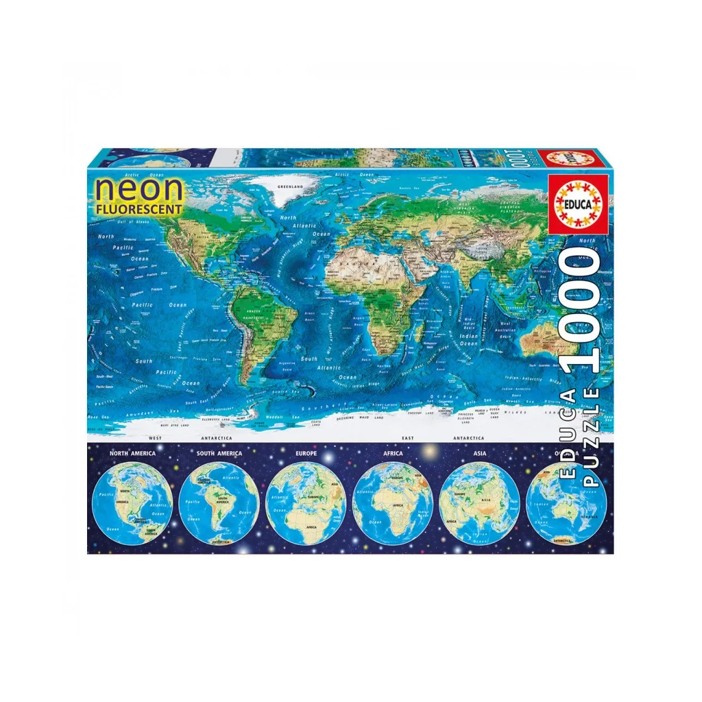  Educa неон - Карта мира 1000 элементов (6425233)