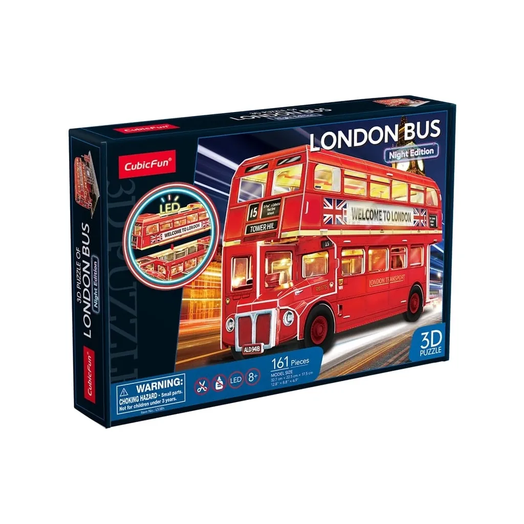  Cubic Fun Трехмерная головоломка-конструктор City Line Лондонский автобус с LED подсветкой (L538h)