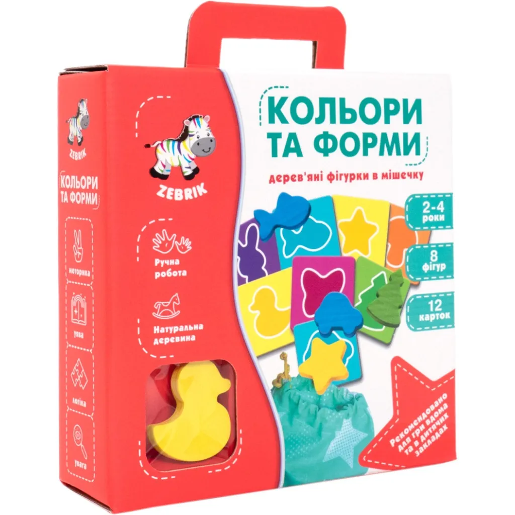 Розвиваюча іграшка Vladi Toys Дерев'яні фігурки в мішечку Кольори та форми (ZB2001-01)