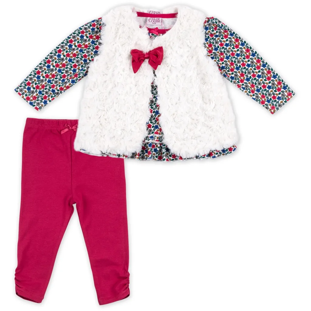 Комплект Luvena Fortuna для дівчаток: кофточка, штанці і хутряна жилетка (G8070.18-24)