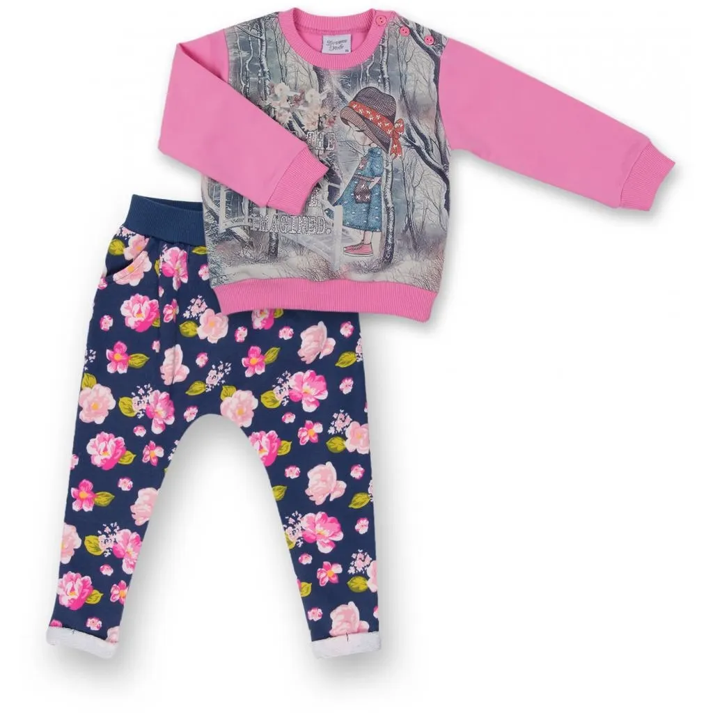 Комплект Breeze з дівчинкою і штанцями в квіточку (8075-104/G-pink)